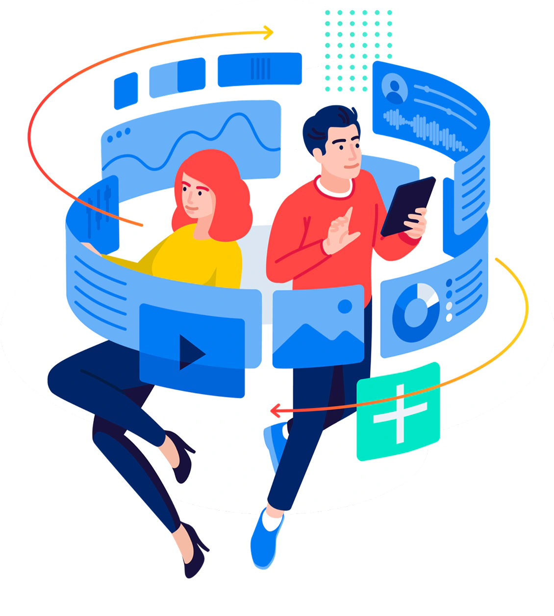Yandex.Market Analytics illustration of people exploring data