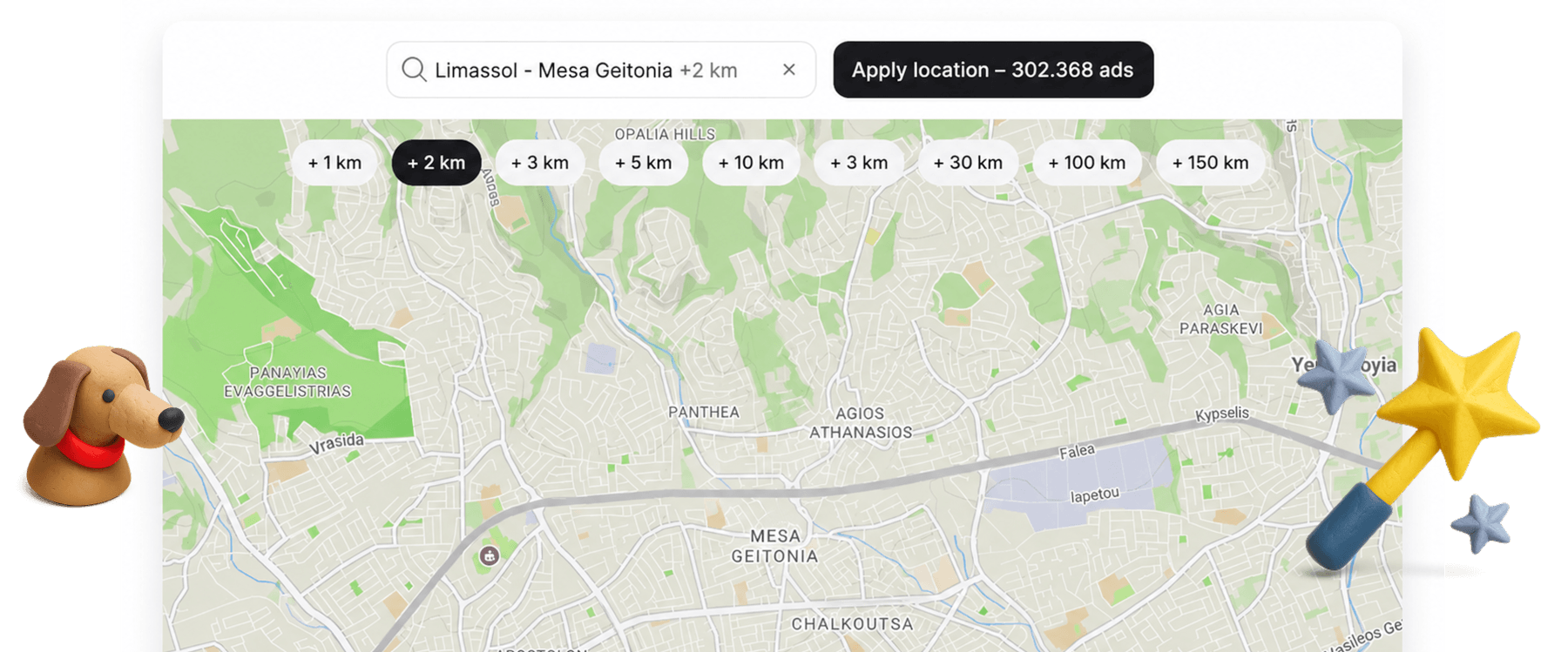 Classifieds location search map interface
